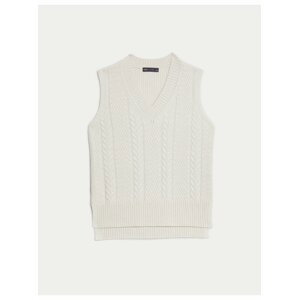 Krémový dámsky vestový sveter s véčkovým výstrihom Marks & Spencer