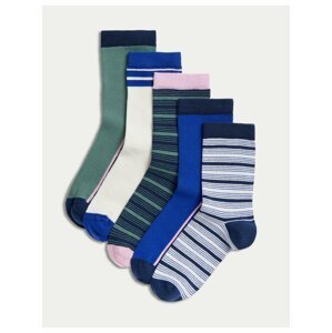Sada piatich párov chlapčenských ponožiek v modrej, zelenej a krémovej farbe Marks & Spencer