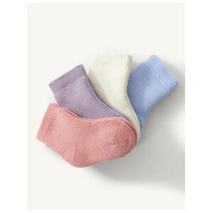 Sada štyroch párov detských ponožiek v ružovej, fialovej, bielej a svetlomodrej farbe Marks & Spencer