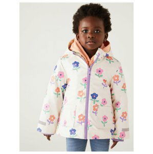 Krémová dievčenská kvetovaná nepremokavá bunda Marks & Spencer