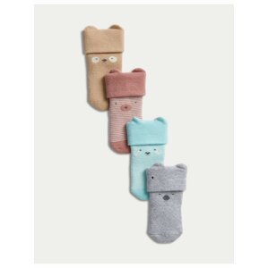 Sada štyroch párov detských ponožiek v šedej, svetlomodrej, hnedej a béžovej farbe Marks & Spencer