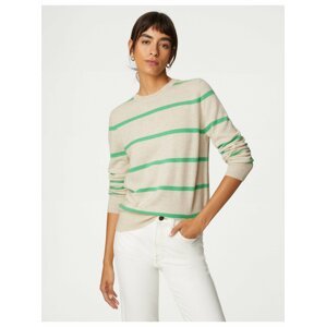 Zeleno-béžový dámsky pruhovaný sveter Marks & Spencer