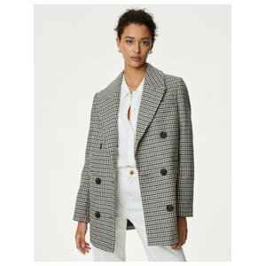 Bielo-čierny dámsky kockovaný krátky kabát Marks & Spencer