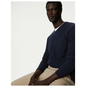 Tmavomodrý pánsky vlnený sveter Marks & Spencer