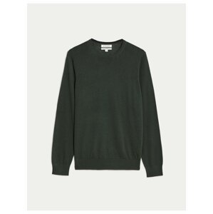 Tmavozelený pánsky basic sveter z merino vlny Marks & Spencer