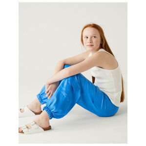 Modré dievčenskú saténové kapsáčové nohavice Marks & Spencer