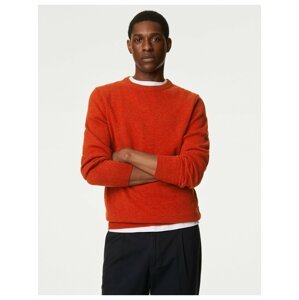Tehlový pánsky vlnený basic sveter Marks & Spencer