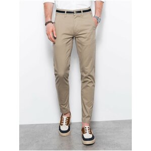 Béžové pánske chino nohavice s opaskom Ombre Clothing