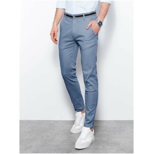 Svetlomodré pánske chino nohavice s opaskom Ombre Clothing