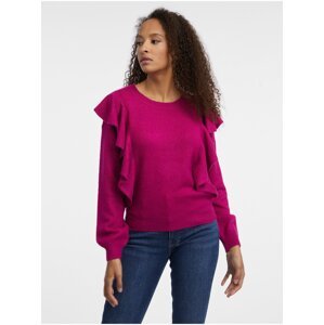 Tmavo ružový dámsky sveter s volánmi ORSAY