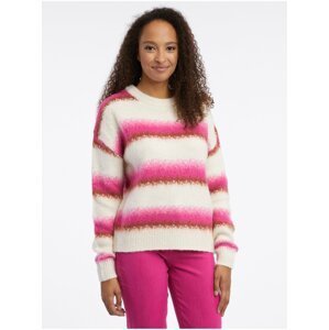 Ružovo-krémový dámsky pruhovaný sveter s prímesou vlny ORSAY