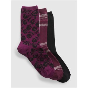 Súprava troch párov dámskych ponožiek vo vínovej farbe Gap