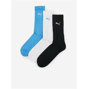 Súprava troch párov ponožiek v čiernej, bielej a modrej farbe Puma Crew