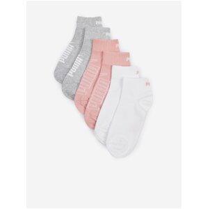 Súprava troch párov dámskych ponožiek v ružovej, svetlo šedej a bielej farbe Puma Elements