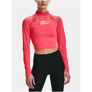 Tmavo ružové dámske športové tričko so stojačikom Under Armour HG Q3 Crop Mockneck