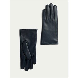 Tmavomodré dámske kožené rukavice s podšívkou Marks & Spencer