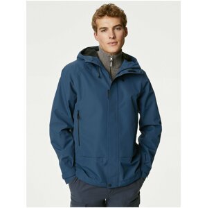 Modrá pánska nepromokavá bunda s kapucňou Marks & Spencer Anorak