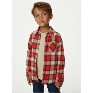 Sada chlapčenského trička v béžovej farbe a kockovanej košele v červenej farbe Marks & Spencer