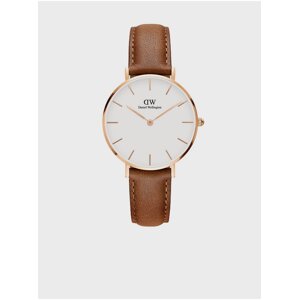 Hnedé dámske hodinky s koženým remienkom Daniel Wellington Petite Durham