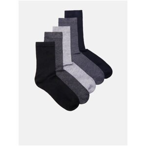 Sada piatich párov pánskych ponožiek v čiernej, tmavosivej, svetlosivej a tmavomodrej farbe Edoti