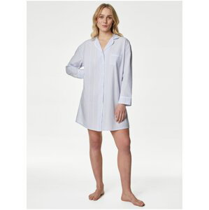 Svetlomodrá dámska pruhovaná košeľová nočná košeľa Marks & Spencer