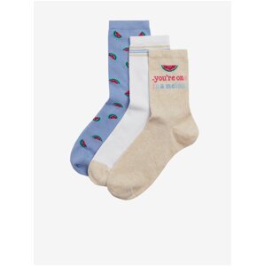 Súprava troch párov dámskych ponožiek v béžovej, bielej a modrej farbe Marks & Spencer