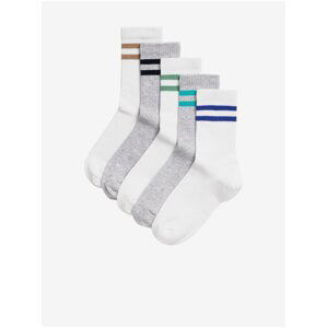 Sada piatich párov detských ponožiek v bielej a sivej farbe Marks & Spencer