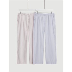 Súprava dvoch dámskych pruhovaných pyžamových nohavíc v ružovej a modrej farbe Marks & Spencer