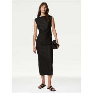 Čierne dámske midi šaty s podielom ľanu Marks & Spencer