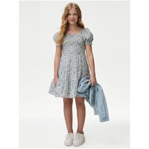 Modro-krémové dievčenské kvetované šaty Marks & Spencer