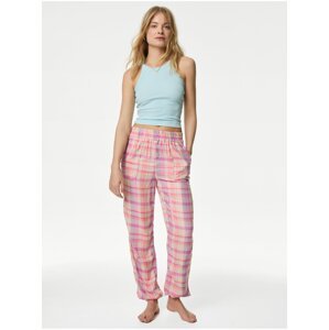 Ružové dámske kárované pyžamové nohavice Marks & Spencer