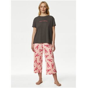 Ružovo-sivé dámske vzorované pyžamo Marks & Spencer