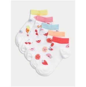 Súprava piatich párov dievčenských vzorovaných ponožiek v bielej farbe Marks & Spencer
