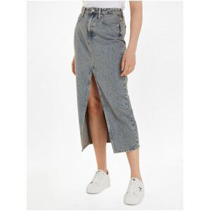 Modrá dámska džínsová midi sukňa Calvin Klein Jeans Front Split