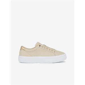 Béžové dámske kožené tenisky Tommy Hilfiger Essentials Vulc Leather Sneaker