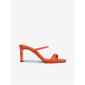 Oranžové dámske kožené sandálky na podpätku Calvin Klein Heel Mule