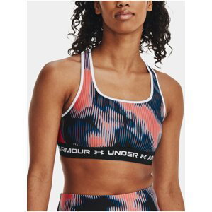 Oranžovo-modrá dámska vzorovaná športová podprsenka Under Armour Crossback Mid Print