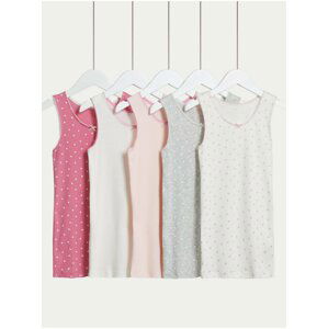 Súprava piatich dievčenských vzorovaných tielok v ružovej, bielej a šedej farbe Marks & Spencer