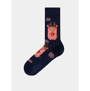Tmavomodré vzorované ponožky Fusakle Prasiatko v zime