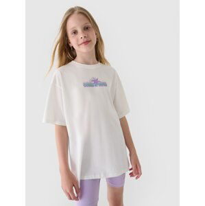Dievčenské oversize tričko s potlačou - šedobiele