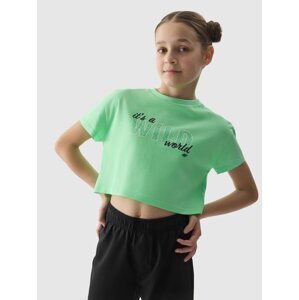 Dievčenské crop-top tričko s potlačou - zelené