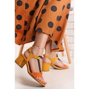 Žlto-oranžové kožené sandále 2-28352