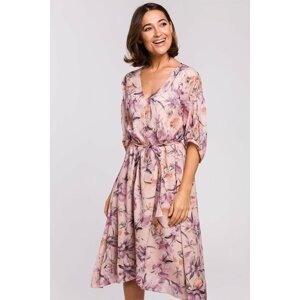 Svetloružové kvetované midi šaty S226