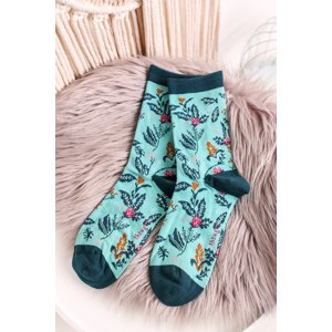 Tyrkysové kvetované ponožky Margery Flower Socks