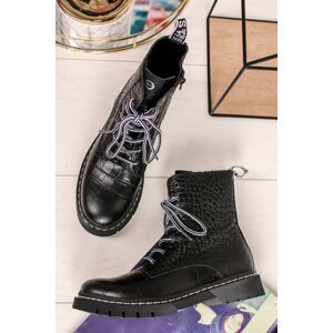 Čierne kožené šnurovacie členkové topánky 1-25865