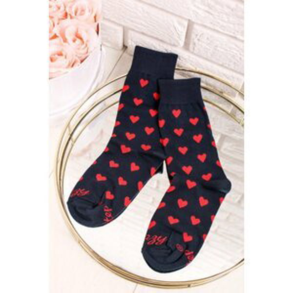 Tmavomodré vzorované ponožky Srdiečka modro-červené