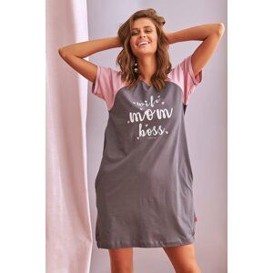 Sivo-ružová bavlnená tehotenská nočná košeľa TCB9700
