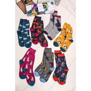 Viacfarebné ponožky v darčekovej krabičke Idony Bamboo Animal Socks - sedembalenie