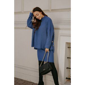 Modrý svetrový komplet pulóver + sukňa LS308