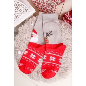 Sivo-červené vzorované ponožky Santa a sob